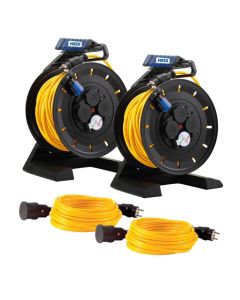 Bedruckungs-Paket 3: 2 x Kabeltrommel Professional Kunststoff in Schwarz, 40 m 2 x Panzerkabel-Verlängerungsleitungen PLUS, 10 m Grün H07BQ-F 3G1,5