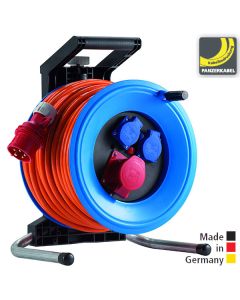 Drehstrom-Kabeltrommeln Professional Plus 320 Kunststoff, Panzerkabel PLUS 33 m H07BQ-F 5G2,5 Eingang CEE 5x16 A - Ausgang 1x CEE 5x16 A und 2x Schuko 250V