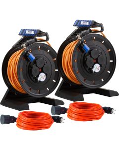 2 Vollkunststoff-Kabeltrommel "Generation 7" Mit 40 m und 2 x Verlängerungsleitung VK10QF orange