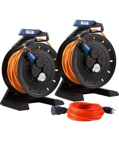 2 Vollkunststoff-Kabeltrommel "Generation 7" Mit 40 m und 1 x Verlängerungsleitung VK25QF orange