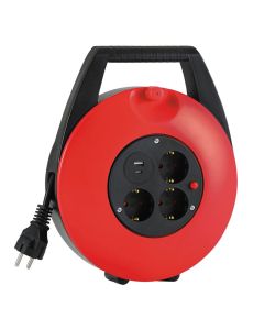 HEDI Kabelbox Schutzkontakt / USB in rot, 15 m
